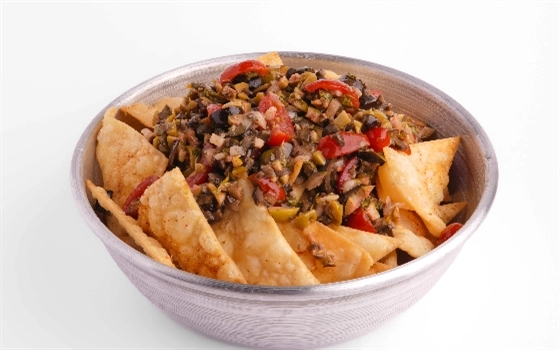 tortilla chips with olive salsa dip