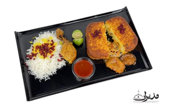 ته چین مرغ و بادمجان