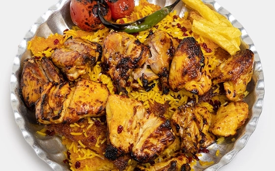 ته چین با جوجه کباب با استخوان