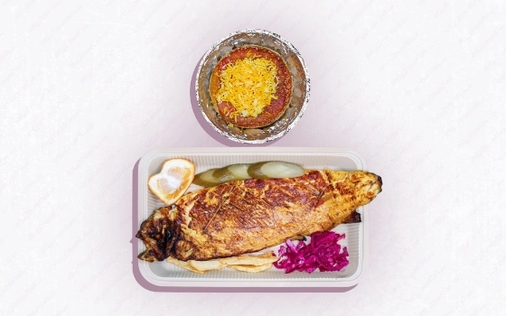 کته سفید با ماهی کبابی