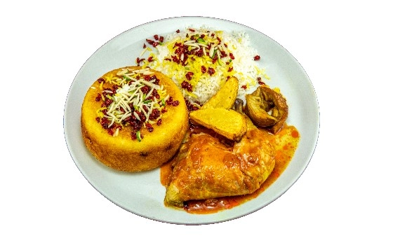 ته چین مرغ و بادمجان