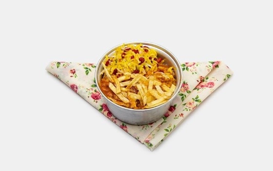 مینی چلو خورشت قیمه سیب زمینی رو پلو ماکروفری