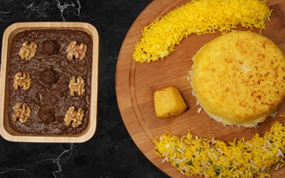 چلو خورش فسنجان با گوشت