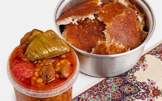 خورشت ته دیگ قیمه بادمجان