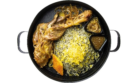 باقالا پلو با گوشت سرخ شده ماهیچه گوسفندی