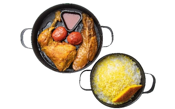 چلو خورش مرغ و بادمجان ران